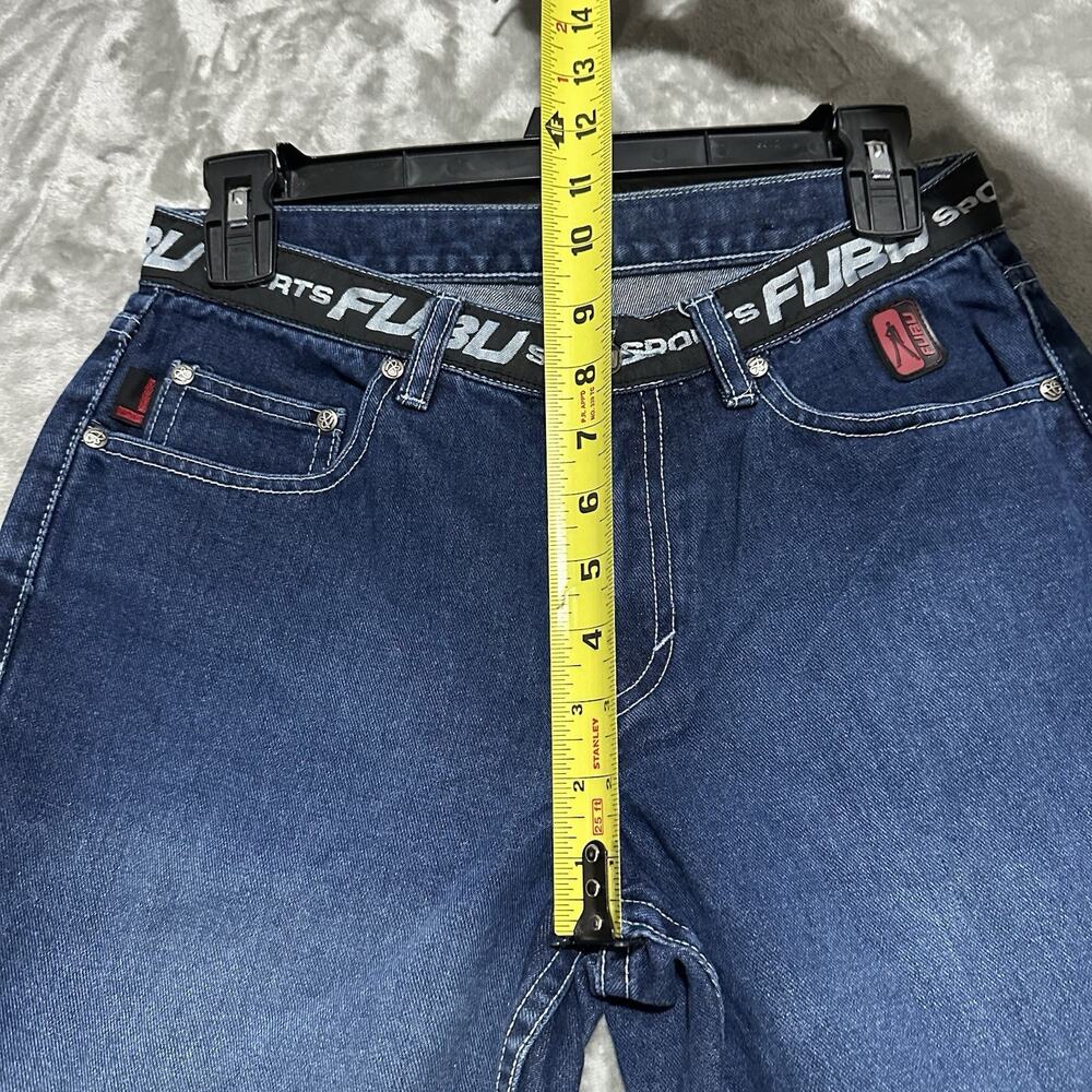 Y2K Fubu Straight Leg Jeans Womens Size 7/8 Blue Dark Wash Streetwear Grunge - Picture 5 of 10